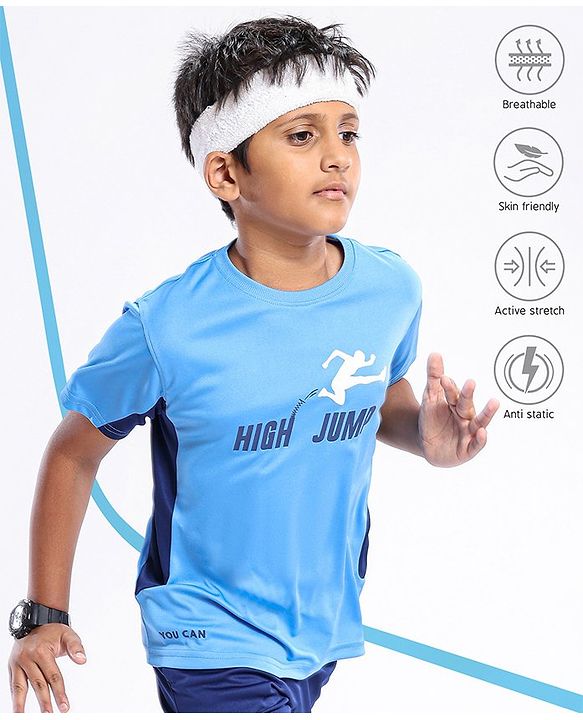 Pine Active Skin Friendly & Breathable Half Sleeves Text Print T-Shirt - Blue