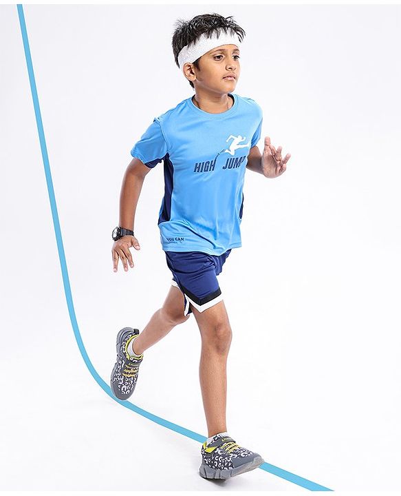 Pine Active Skin Friendly & Breathable Half Sleeves Text Print T-Shirt - Blue