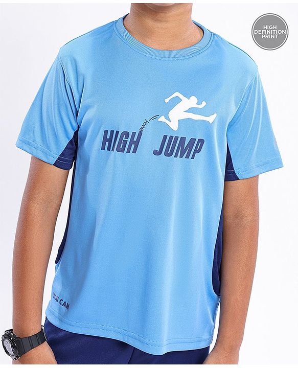 Pine Active Skin Friendly & Breathable Half Sleeves Text Print T-Shirt - Blue