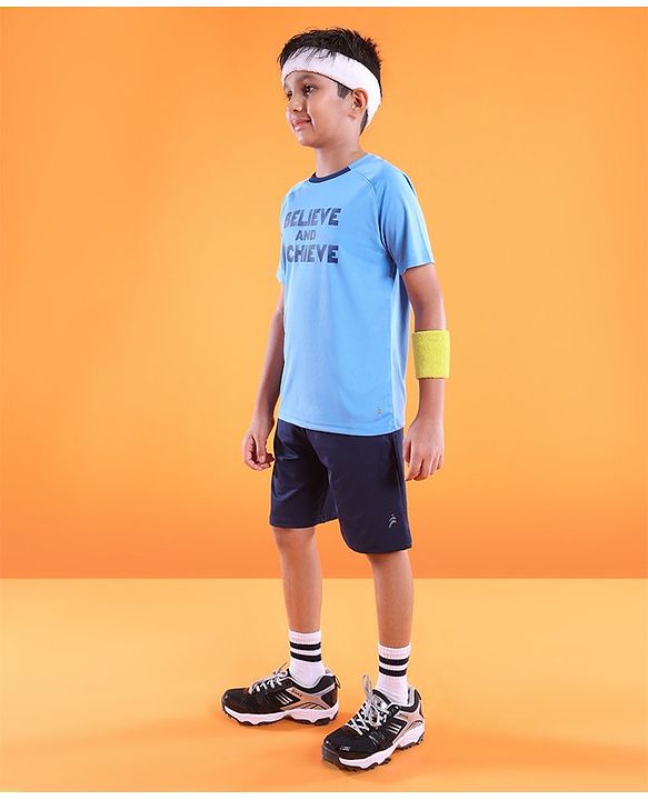 Pine Active Half Sleeves Text Print T Shirt - Blue