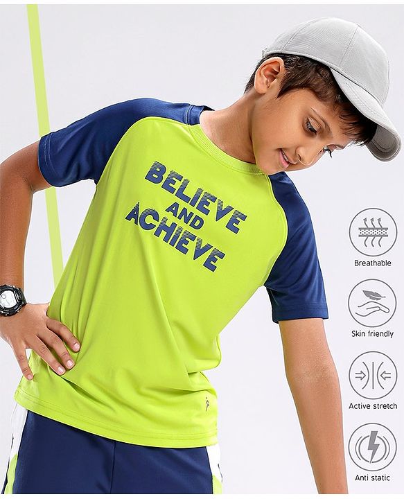 Pine Active Half Sleeves T-shirt with Text Print - Green