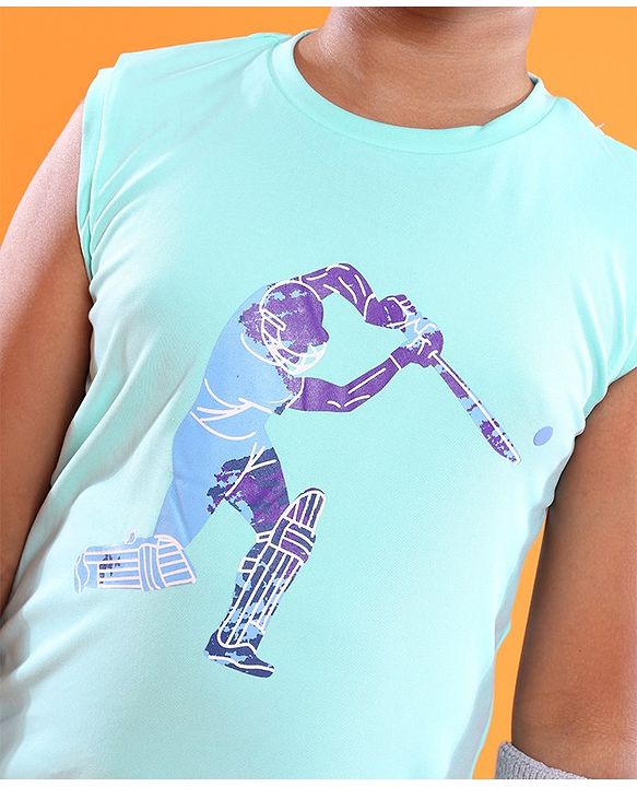 Pine Active Sleeveless Cricket Print T Shirt - Blue