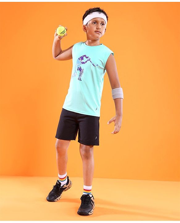 Pine Active Sleeveless Cricket Print T Shirt - Blue