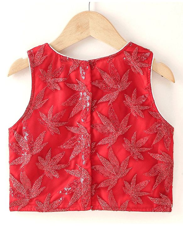 Babyhug Sleeveless Choli Lehenga & Dupatta Leaf Embroidered - Red