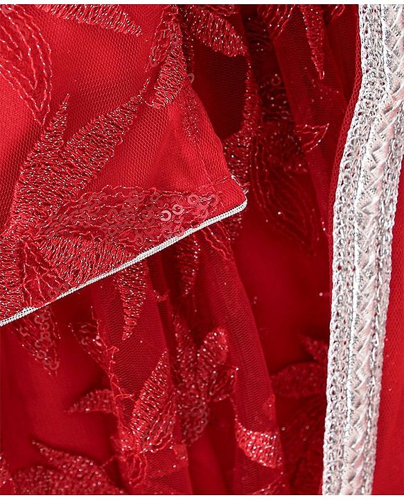 Babyhug Sleeveless Choli Lehenga & Dupatta Leaf Embroidered - Red