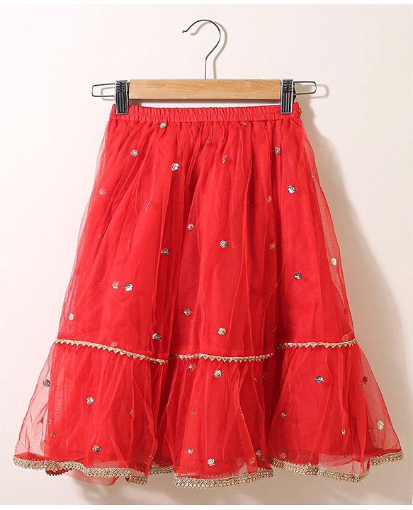 Babyhug Sleeveless Choli & Flared Lehenga Set With Dupatta - Red