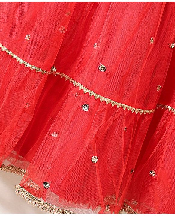 Babyhug Sleeveless Choli & Flared Lehenga Set With Dupatta - Red