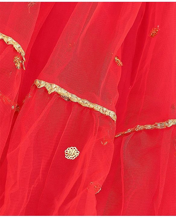 Babyhug Sleeveless Choli & Flared Lehenga Set With Dupatta - Red