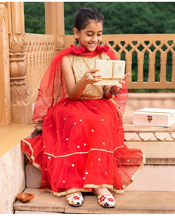 Buy Babyhug Three Forth Sleeves Embroidered Choli Lehenga And Dupatta Red  for Girls (2-3Years) Online in India, Shop at FirstCry.com - 11688048