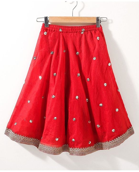 Babyhug Sleeveless Choli & Lehenga Set With Dupatta Ethnic Print - Red