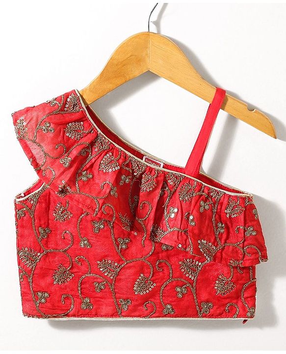 Babyhug Sleeveless Choli & Lehenga Set With Dupatta Ethnic Print - Red