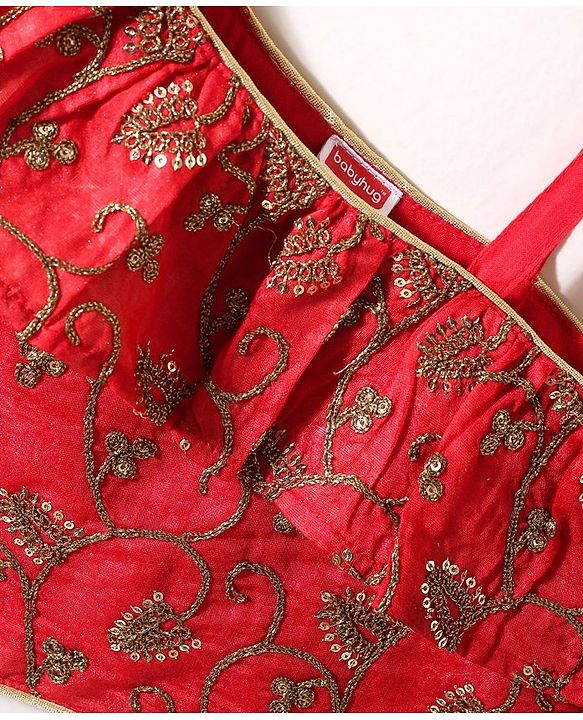 Babyhug Sleeveless Choli & Lehenga Set With Dupatta Ethnic Print - Red