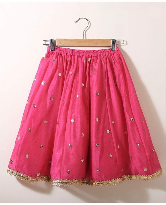 Babyhug Short Sleeves Sequined Choli & Flared Lehenga Set With Dupatta - Pink Orange