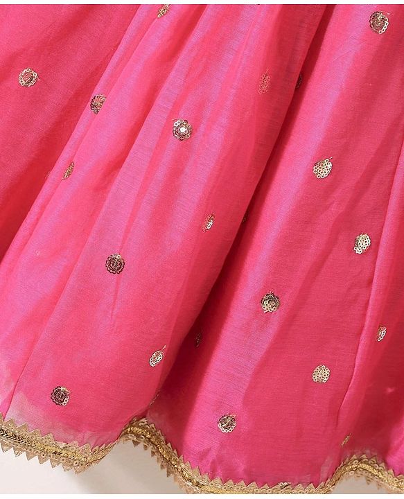 Babyhug Short Sleeves Sequined Choli & Flared Lehenga Set With Dupatta - Pink Orange