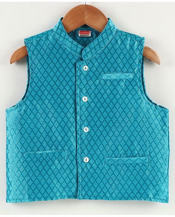 Babyhug Sleeveless Cotton Woven Ethnic Jacket Printed - Blue