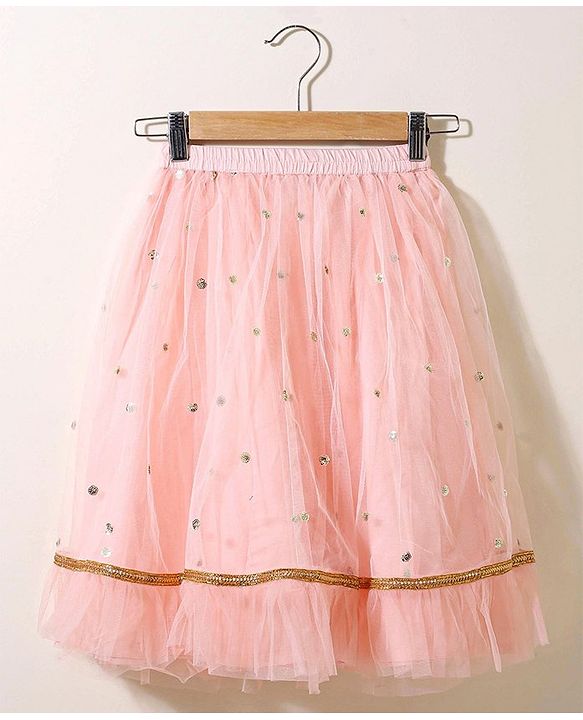 Babyhug Short Sleeves Sequined Choli & Flared Lehenga Set With Dupatta - Peach Blue