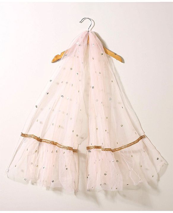Babyhug Short Sleeves Sequined Choli & Flared Lehenga Set With Dupatta - Peach Blue