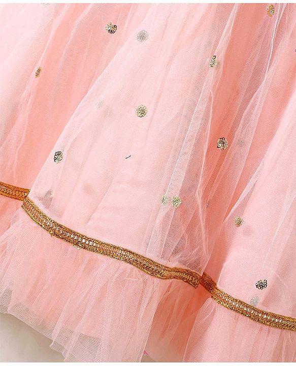 Babyhug Short Sleeves Sequined Choli & Flared Lehenga Set With Dupatta - Peach Blue