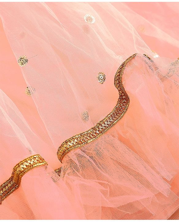 Babyhug Short Sleeves Sequined Choli & Flared Lehenga Set With Dupatta - Peach Blue