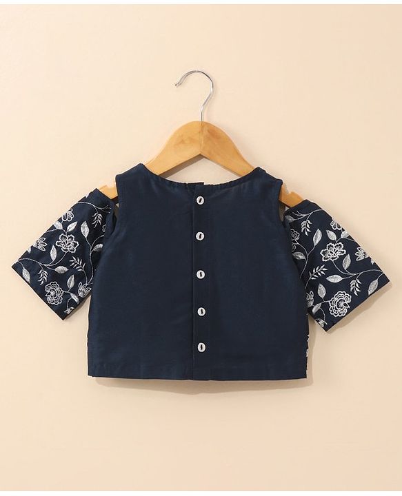 Babyhug Cold Shoulder Choli Lehenga And Dupatta Embroidered - Navy