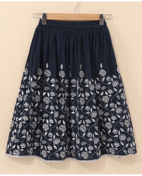 Babyhug Cold Shoulder Choli Lehenga And Dupatta Embroidered - Navy