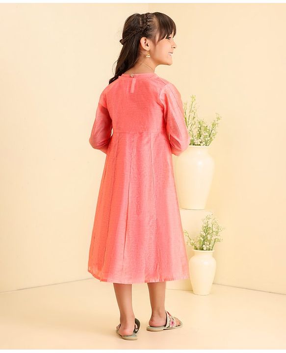 Babyhug Three Fourth Sleeves Embroidered Frock - Pink