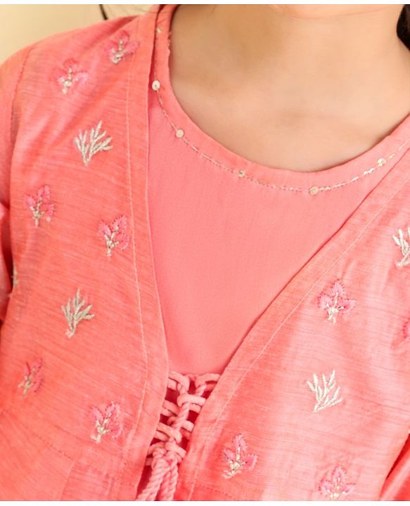 Babyhug Three Fourth Sleeves Embroidered Frock - Pink