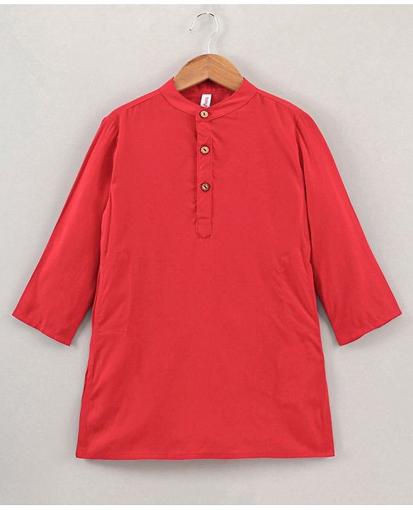 Babyhug Full Sleeves Cotton Solid Kurta and Pyjama Set with Printed Jacket - Red