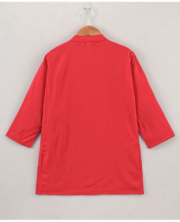 Babyhug Full Sleeves Cotton Solid Kurta and Pyjama Set with Printed Jacket - Red