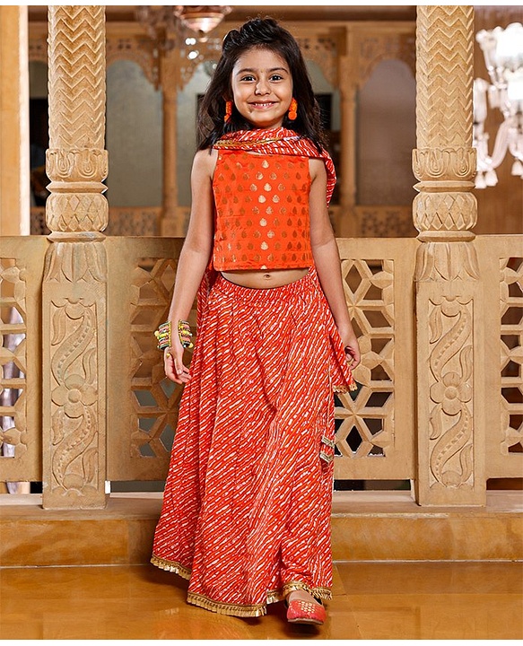 Babyhug Sleeveless Sequined Choli & Flared Lehenga Set With Dupatta - Red