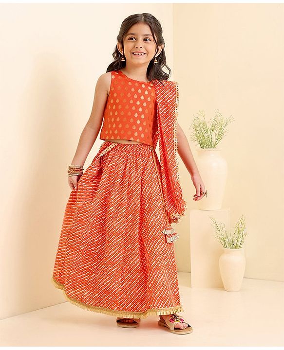 Babyhug Sleeveless Sequined Choli & Flared Lehenga Set With Dupatta - Red