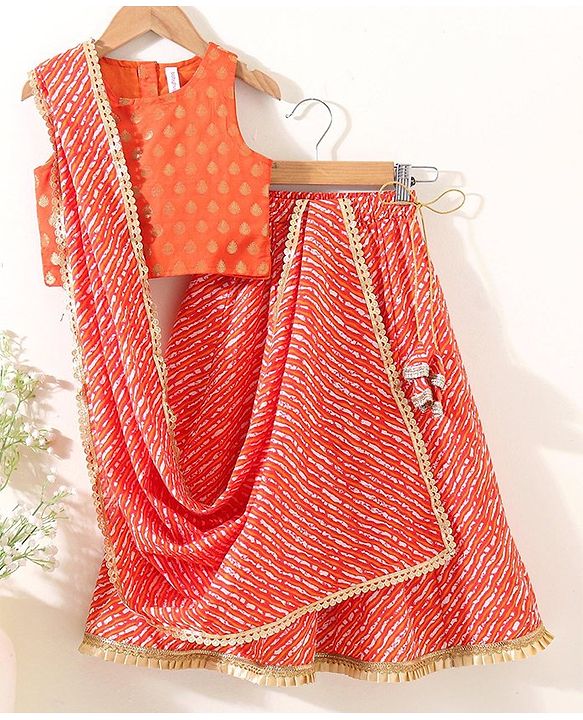 Babyhug Sleeveless Sequined Choli & Flared Lehenga Set With Dupatta - Red