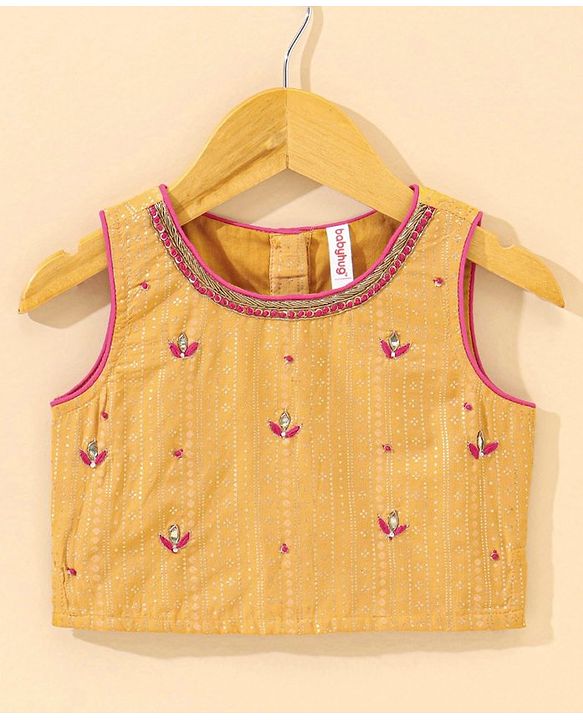 Babyhug Sleeveless Choli & Lehenga Set With Dupatta Leaf Embroidered - Yellow Pink