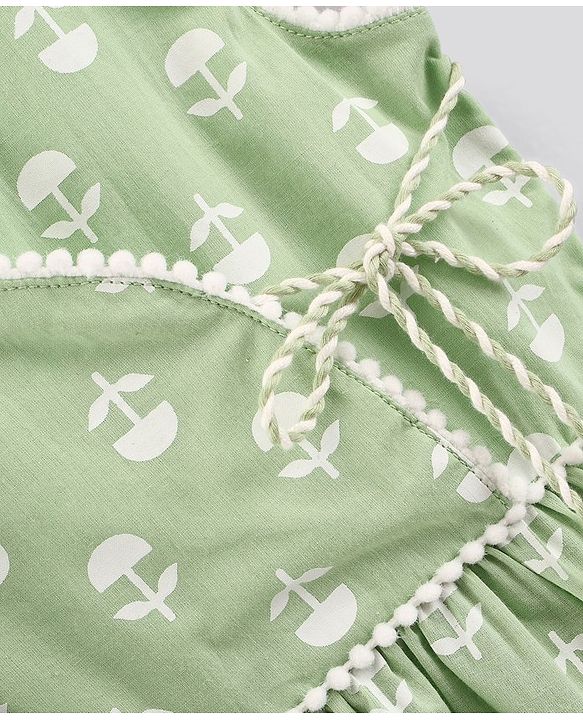 Pine Kids Churidar and Kurti Set with Dupatta Floral Print - Green White