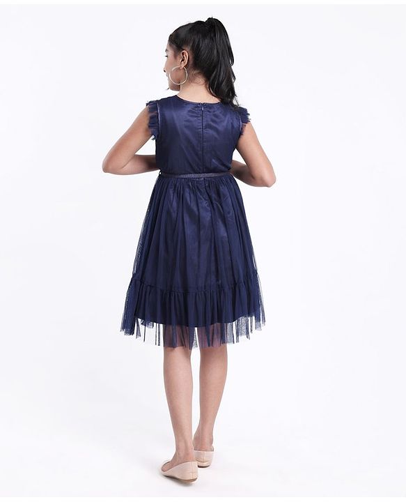 Pine Kids Frill Sleeves Sequinned Party Frock - Navy Blue