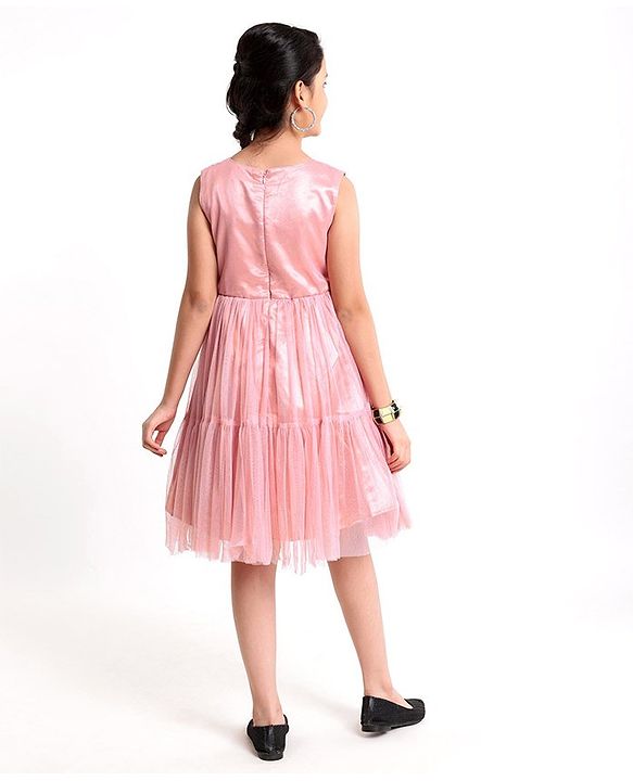 Pine Kids Party Wear Shimmery Dress with Bow - Pink