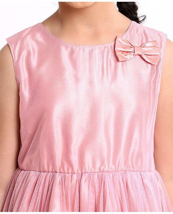 Pine Kids Party Wear Shimmery Dress with Bow - Pink