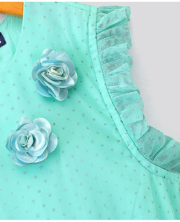Pine Kids Sleeveless Frock with Belt and Mesh - Sky Blue