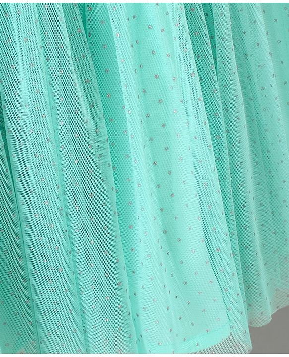 Pine Kids Sleeveless Frock with Belt and Mesh - Sky Blue