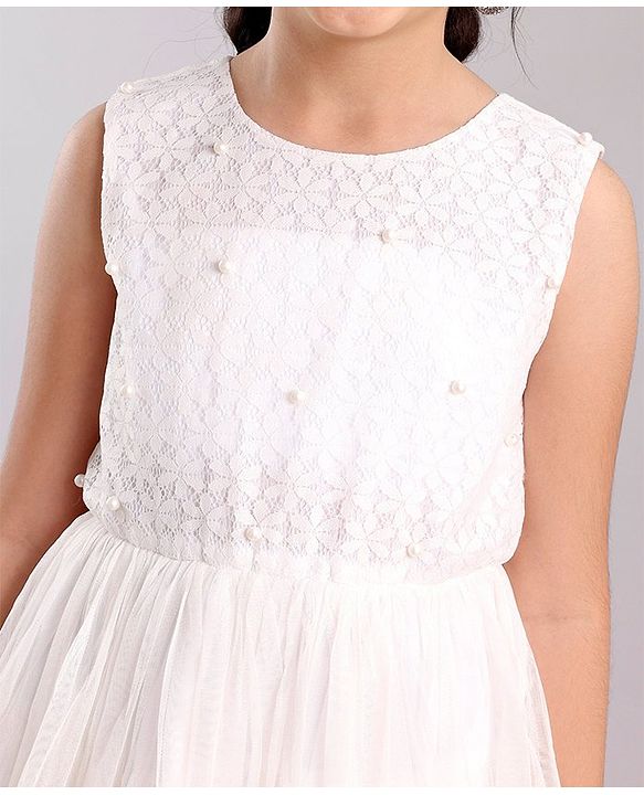 Pine Kids Half Sleeves Embellished Party Wear Dress- White