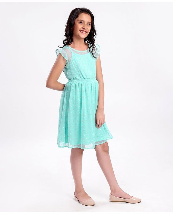 Pine Kids Half Sleeves Party Dress - Turqouise