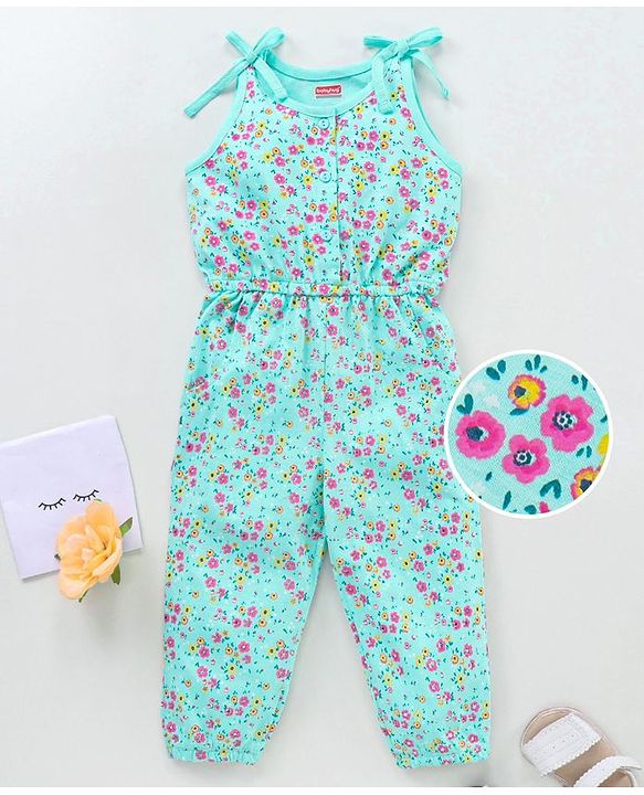 Babyhug 100% Cotton Sleeveless Jumpsuit Floral Print - Multicolor