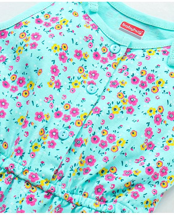 Babyhug 100% Cotton Sleeveless Jumpsuit Floral Print - Multicolor
