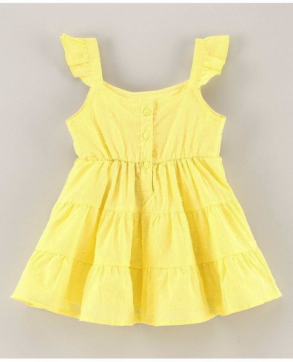 Babyhug 100% Cotton Singlet Sleeves Floral Embroidered Frock with Lining and Gathered - Yellow