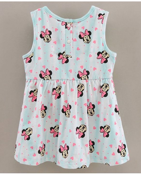 Babyhug 100% Cotton Sleeveless Frock With Headband Minnie Mouse Print - Blue