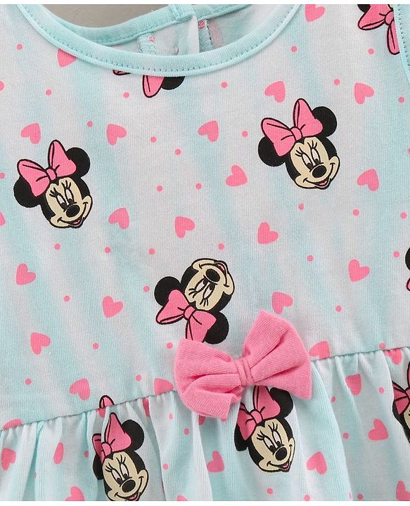 Babyhug 100% Cotton Sleeveless Frock With Headband Minnie Mouse Print - Blue