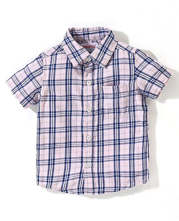 Babyhug 100% Cotton Half Sleeves Checkered Toffer Shirt With T-Shirt - Light Pink