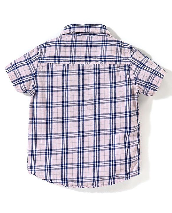 Babyhug 100% Cotton Half Sleeves Checkered Toffer Shirt With T-Shirt - Light Pink