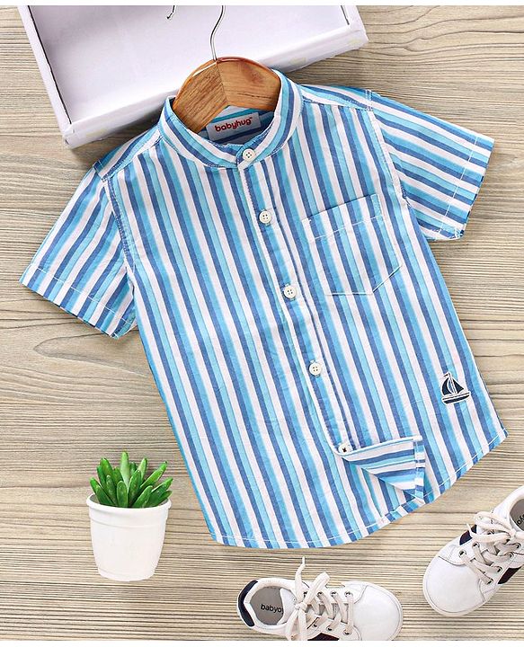 Babyhug Half Sleeves Cotton Striped Shirt - Blue