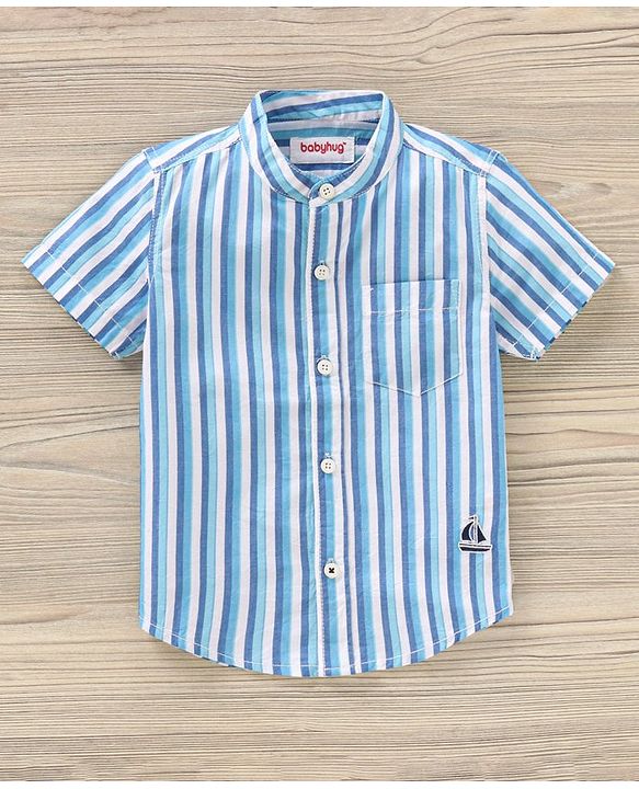 Babyhug Half Sleeves Cotton Striped Shirt - Blue